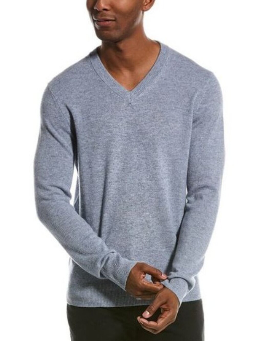 Qi New York Cashmere/Wool Men's Blue V-Neck Sweater